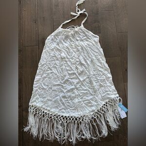 Swim cover up White Fringe Halter Dress